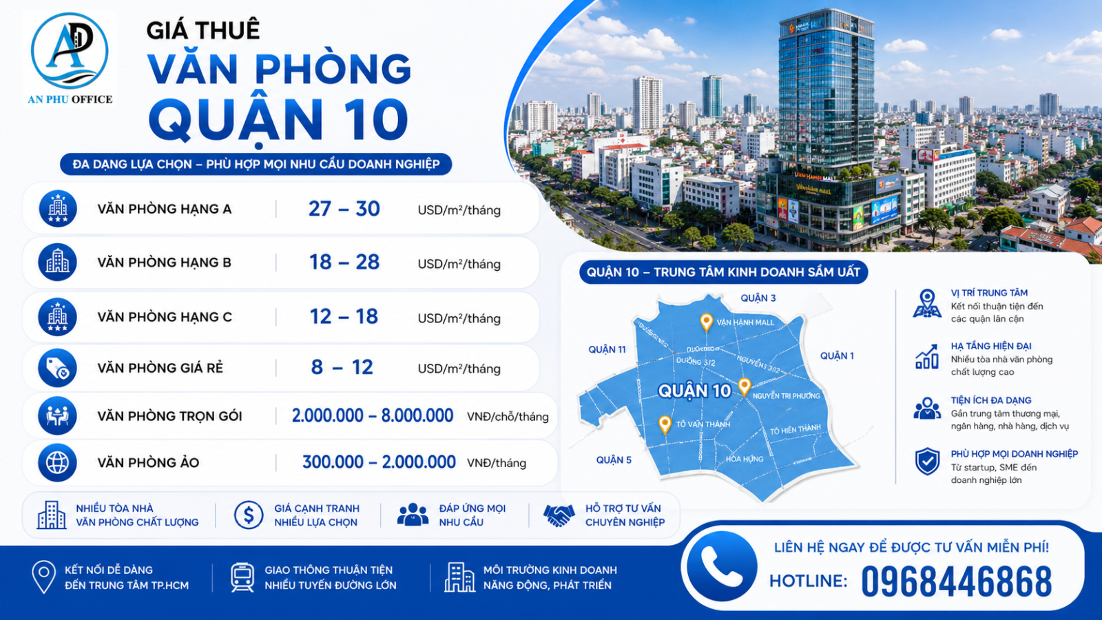gia thue van phong quan 10